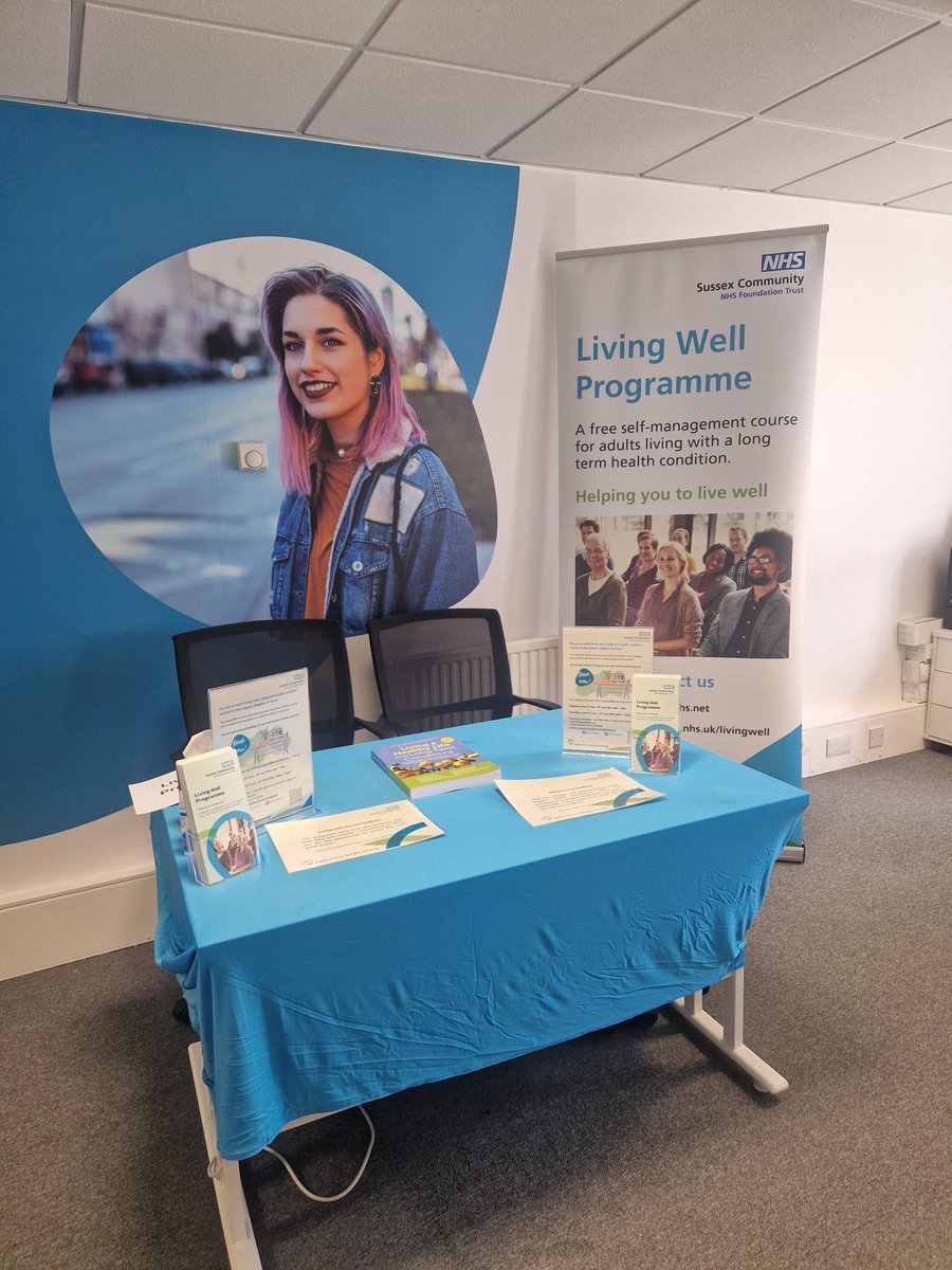 Another day, another promotional event to share info about our Living Well Programme self-management course for adults living with long-term health conditions. Today we're in Crawley until 1pm at the Get Set Crawley Health & Wellbeing Fair in Gleneagles Court. Everyone welcome!