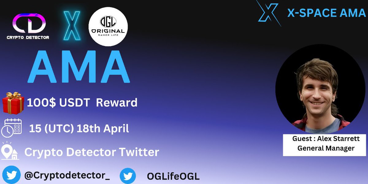 🎙️ FEW HOURS LEFT! Catch us on a new X Space #AMA episode with @CRYPTODETECTOR_ with our very own OGL GM Alex. See you 🚀 📅 Apr. 18, 2024 @ 15:00 UTC ➡️ Join here: twitter.com/i/spaces/1OdJr… 💰 Prize Pool: $100 USDT Follow our socials: ⬇️ linktr.ee/OriginalGamerL… #OGLAMA #OGLIDO