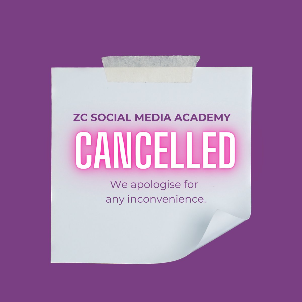 ZC Social Media Academy has been CANCELLED Due to unforeseen circumstances, the ZC Social Media Academy, which was being held at the Bridgewood Manor Hotel from 4 to 6 p.m. today (18th April), has been sadly cancelled. Thank you for your understanding. #SocialMediaEvent #Kent