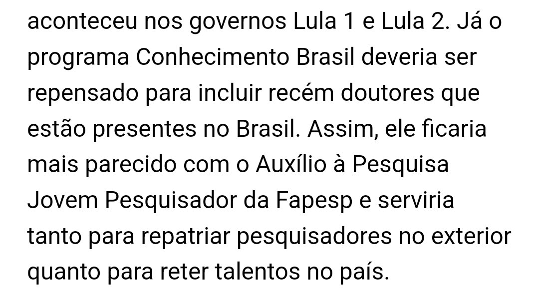 Uma proposta simples para tornar o problema conhecimento brasil justo. Abrir as inscrições para pesquisadores que estão no Brasil. Fixar os melhores talentos independente se estes estão no país ou fora agora. 
jornal.usp.br/articulistas/c…