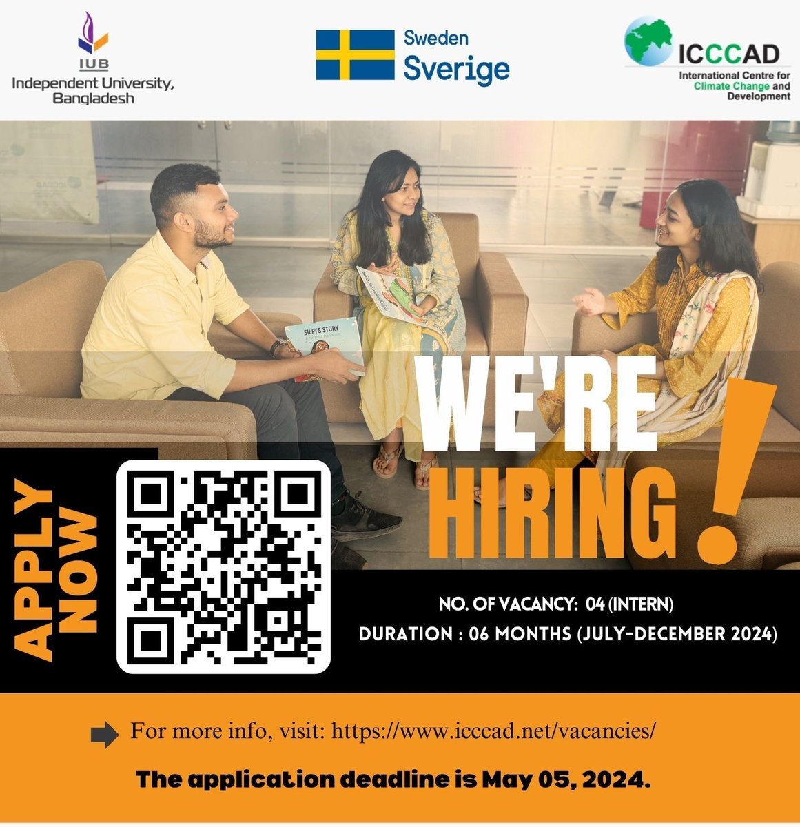 📢 ICCCAD is offering internship under the Cap-Res project! Find more details here 👇 icccad.net/wp-content/upl… Use the QR to apply! 🚨 Application Deadline- 05 May 2024
