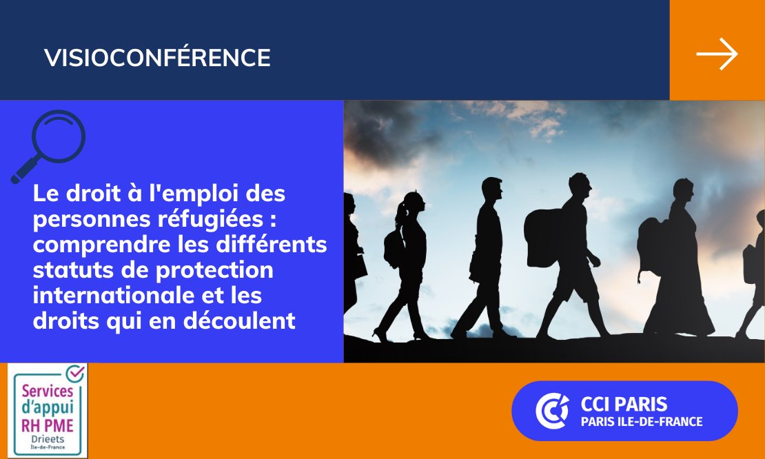 CCI_75's tweet photo. [#VISIOCONFERENCE] 🚀 Le droit à l'emploi des personnes réfugiées : comprendre les différents statuts de protection internationale et les droits qui en découlent 🎓
📅 25 avril 2024 de 10h à 11h
Je m'inscris 👉  https://t.co/uENmhruRoK
#réfugiés #emploi #droit #RH #SARH https://t.co/6s3Nuf9K1f