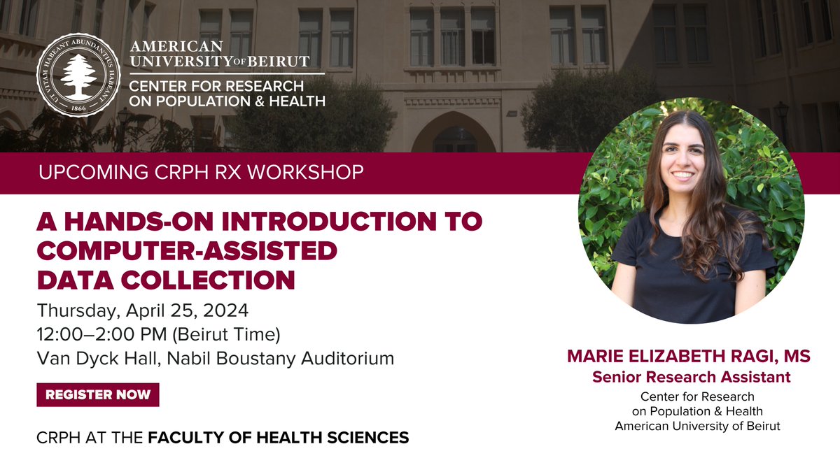Are you interested in a hands-on experience with computer-assisted data collection? Register now for the next @CRPH_AUB Rx workshop and secure your spot! 🔗aub.edu.lb/fhs/center-for…