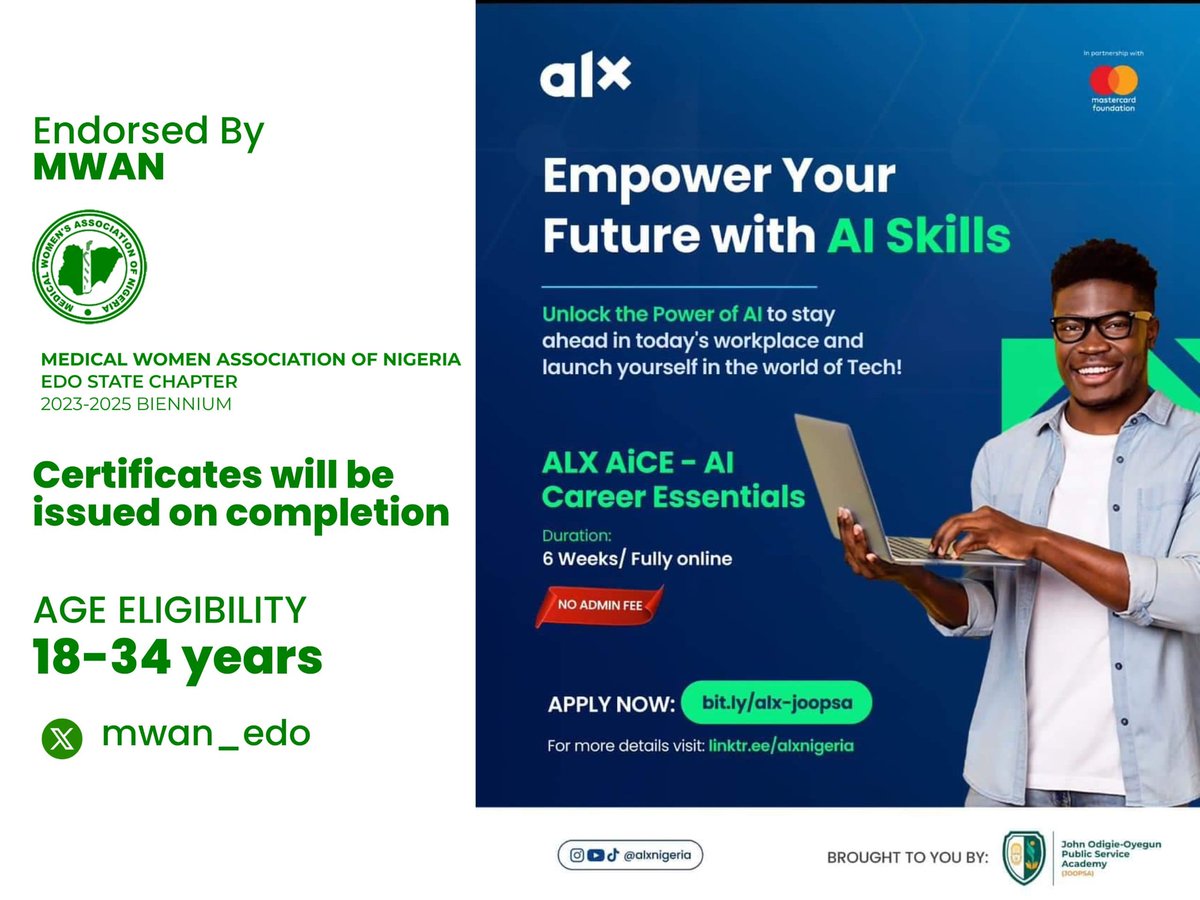 Capacity Building (3)

AiCE – AI Career Essentials
6 weeks - No admin fee

Starting 6th of May, 2024.

Learn to leverage AI tools and specific professional skills essential for career success.
- The value of interpersonal skills in the workplace.

#EmpowerYourself #Survivor #mwan