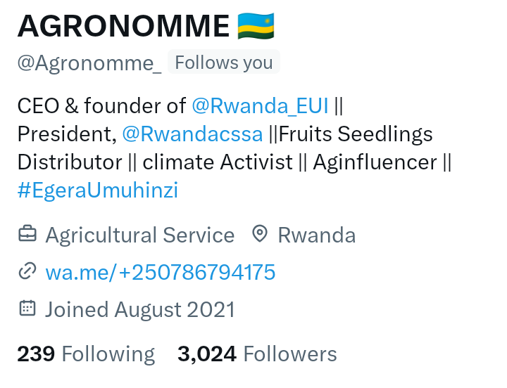 Big congratulations to Mr Agronomme🥳🥳! He's now followed by 3k+ people! Keep following and learn alot from him if you're interested in agriculture!