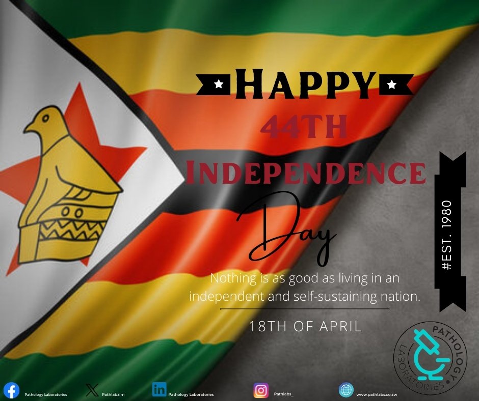 Pathlabzim's tweet image. Happy Independence Day Zimbabwe.

#Zim44 
#ZimIndependence
#Pathlabs
#Wecare
#ConfidentDiagnosis