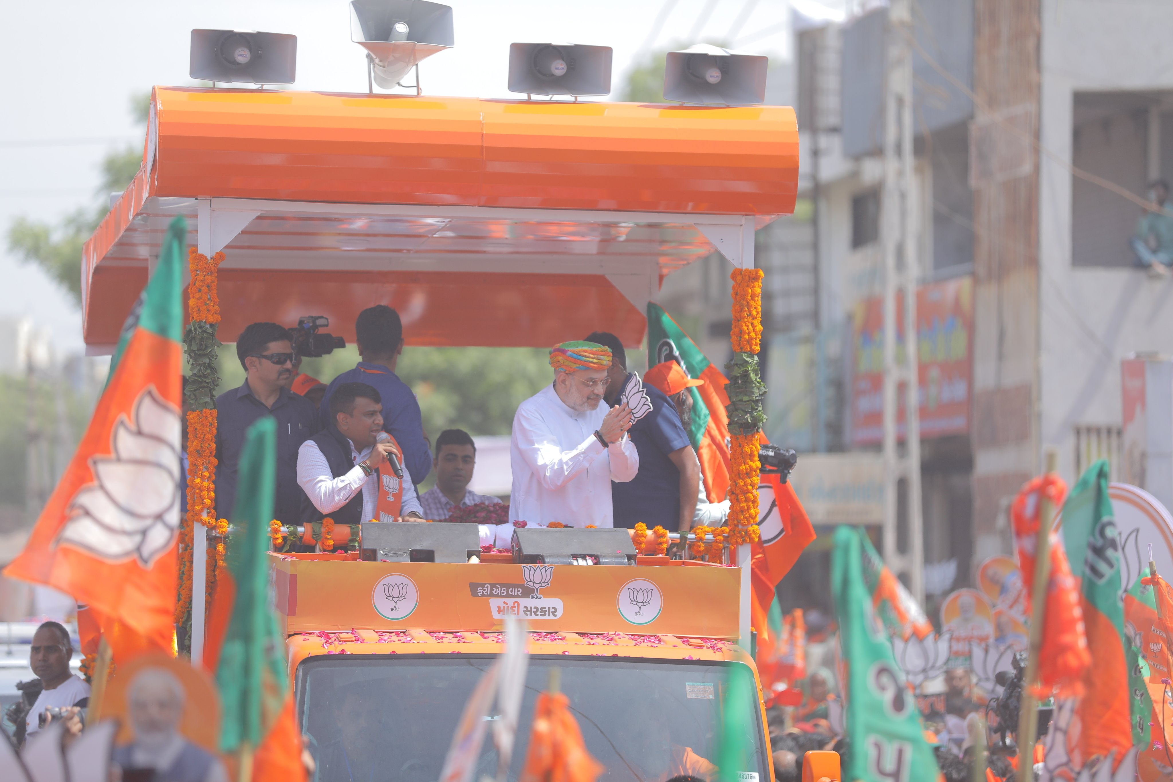 Amit Shah holds road shows in Gandhinagar Lok Sabha seat areas