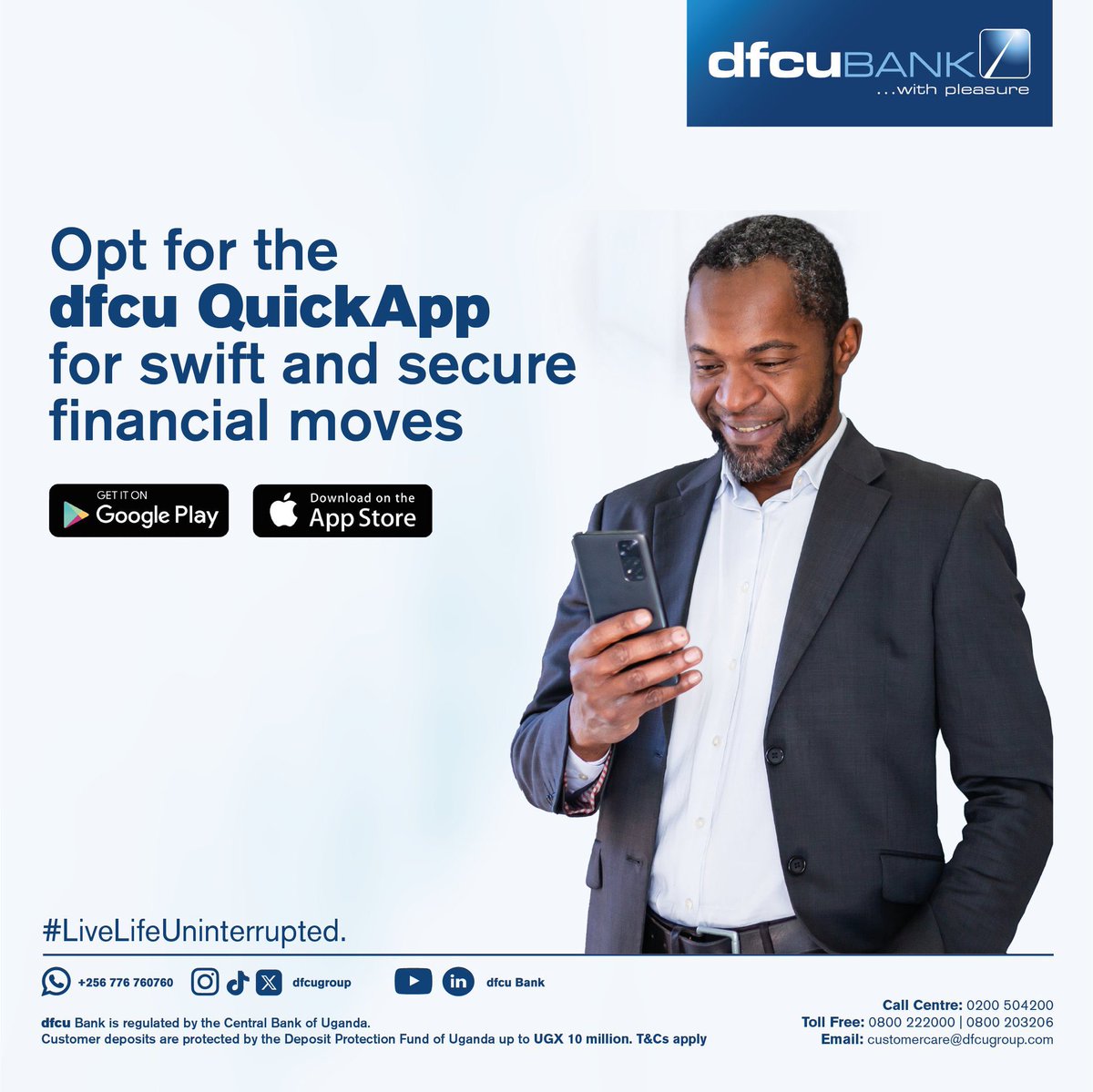 #AD
Live life interrupted with @dfcugroup's swift mobile app— #dfcuQuickApp and enjoy fast, secure and easy way to make bank transaction while on the go on your phone anytime, anywhere.

Download it today to get started!
#TransformingLivesAndBusinesses