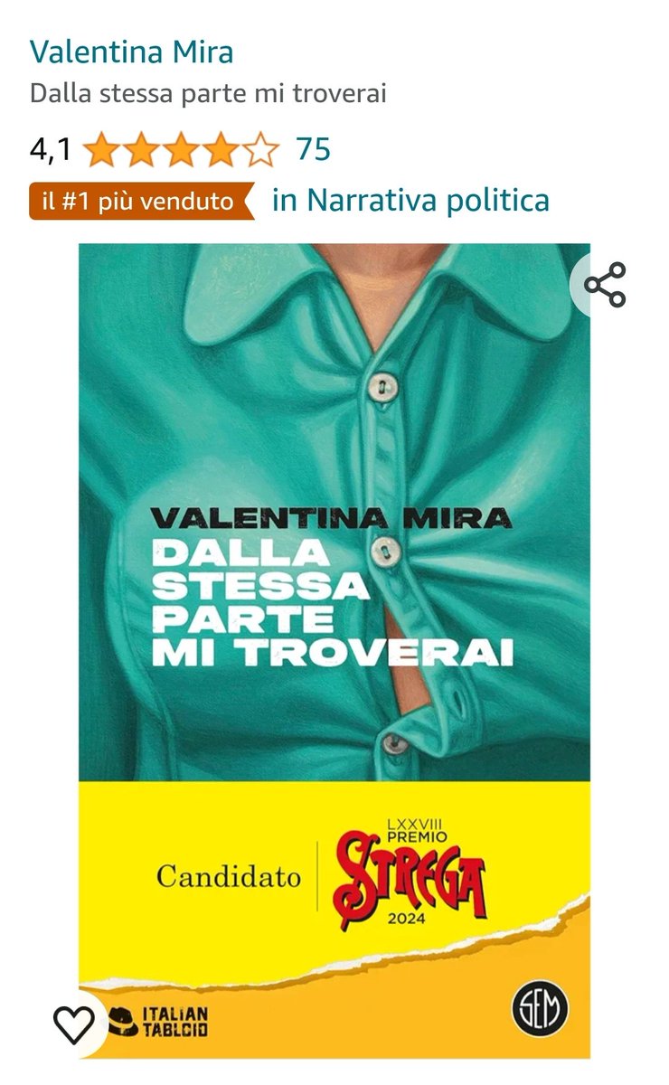 L avete già acquistato?
Nr. 1 Vendite on line
#DallaStessaParteMiTroverai
#ValentinaMira 
#PremioStrega
#Viva_l_Italia_antifascista_e_antinazista