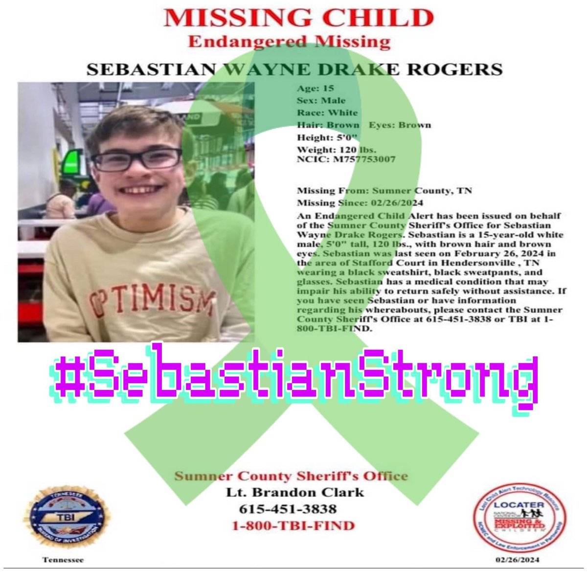 Going on day #52! I’m so sorry we all failed you sweet boy. I don’t know you personally but I’ve been following your case and I hope and pray every single day that you’re found safely. #Sebastianstrong #SebastianRogers #SethRogers #SebastiansArmy💚💚💚💚