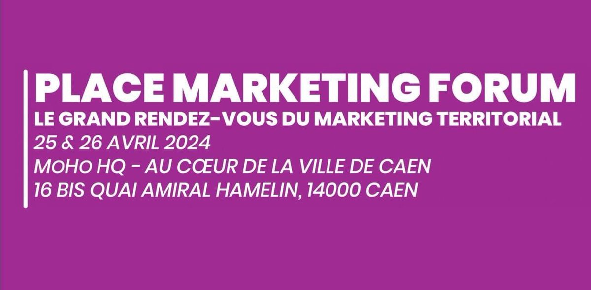 Heureux de participer dans une semaine au #PlaceMarketingForum #PMF24 à #Caen pour y retrouver des acteurs inspirants en matière de #marketingterritorial #nationbranding #placebranding #placemaking #développementtouristique

Voilà l'programme : placemarketingforum.com!