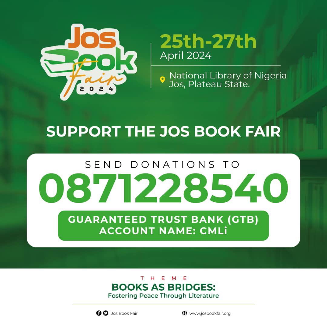 josbookfair01's tweet photo. The Jos books fair Is a few days from now and we’re soliciting for funds.Your gift of 1k, 2k, 5k will make a difference. No gift is little for the kingdom cause.
Be part of the story of the changing narratives, “One book, One person at a time”.
#cmli #josbookfair https://t.co/049j3wWsOW