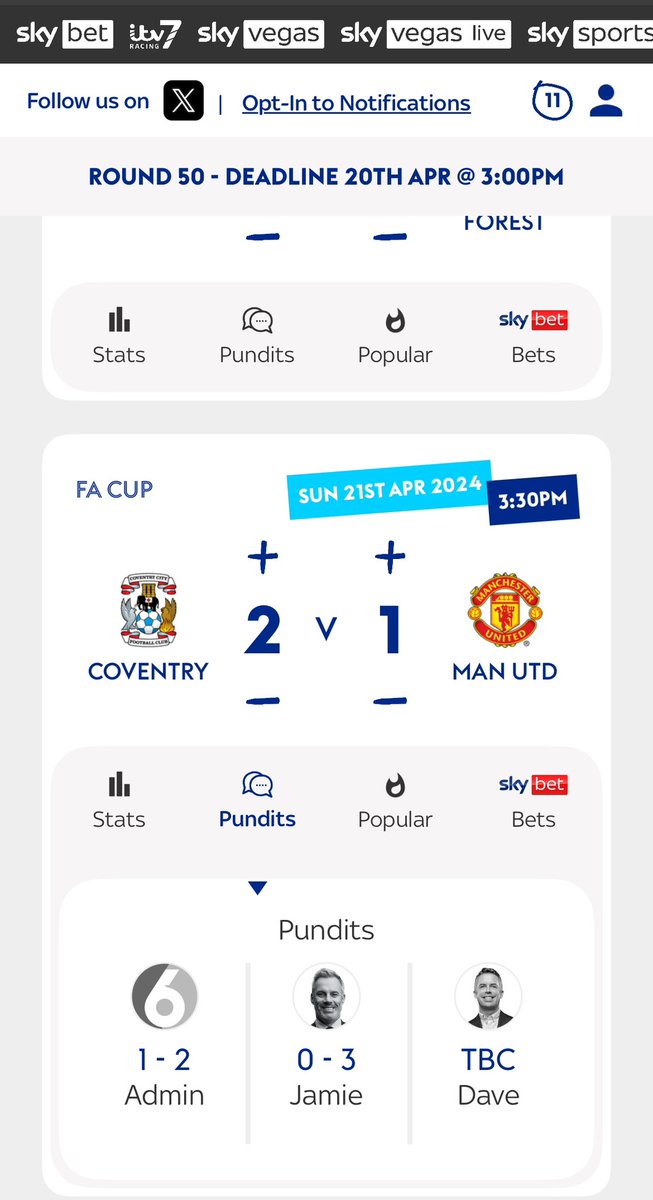 Great to see @Coventry_City V @ManUtd on the super six this week! I’m going with my heart 🩵 and sneak a 2-1 win in extra time. #PUSB