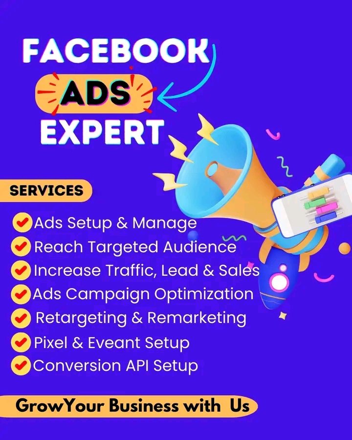 As a professional digital marketer, I will help you to grow your business through Facebook Ads.
#facebookadscampaigns #facebookads #metaadsmanager #metaadsexpert #facebookadssetup #instagramadvertising #digitalmarketer