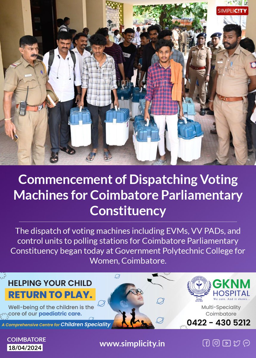 Commencement of Dispatching Voting Machines for Coimbatore Parliamentary Constituency simplicity.in/coimbatore/eng…