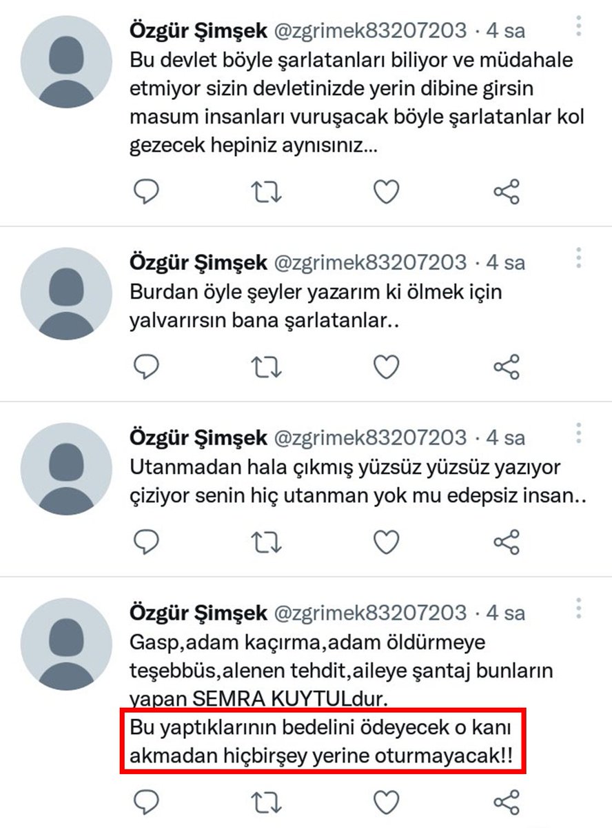 Furkan__Durusu's tweet photo. 25 Temmuz 2023 tarihinde yine 'raporlu' bir şahıs, Semra Hoca'ya ölüm tehdidinde bulunmuştu. Yine o şahıs hakkında da daha evvelden suç duyurusunda bulunulmasına rağmen tehditlerine devam etmişti. Sonra da "cezai ehliyeti olmadığı" için hakkında dava açılamadı! https://t.co/aZUYxB9ek1
