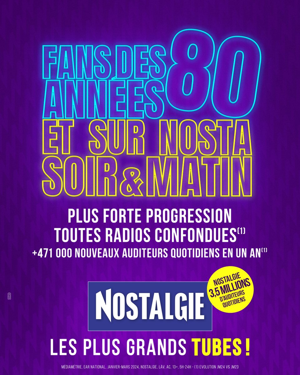 Merci à tous d’être de plus en plus nombreux à écouter Nostalgie 💜🎶