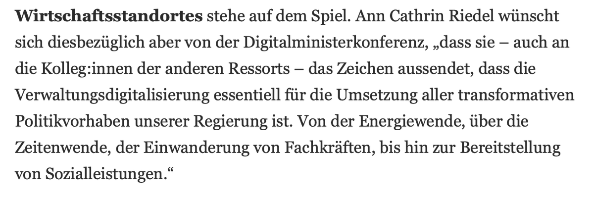 Nun gibt es auch eine Digitalminister:innenkonferenz. Dem <a href="/TspBackgroundDi/">Tagesspiegel Background Digitalisierung & KI</a>  habe ich neben vielen anderen Expert:innen übermittelt, was ich mir von ihnen wünsche: dass sie ihren Kolleg:innen der anderen Ressorts klarmachen, welche Bedeutung Digitales hat. Man mag es kaum glauben,