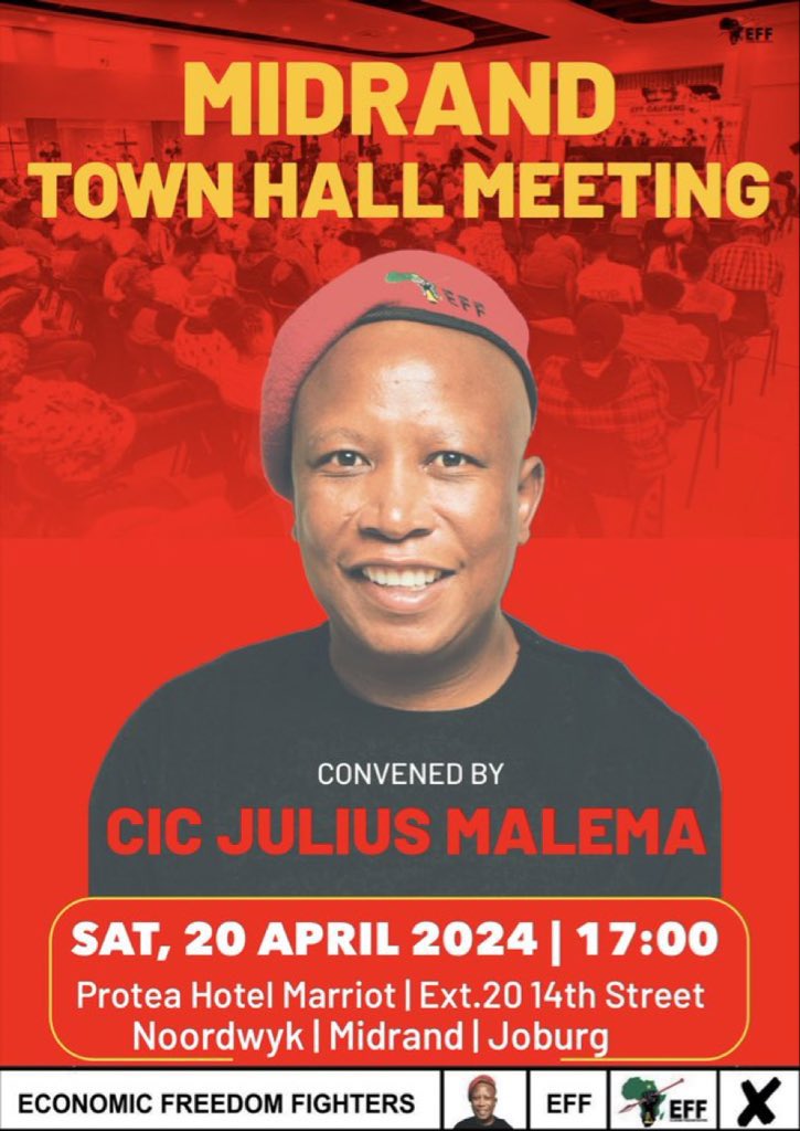 Midrand EFF Manifesto Town Hall Meeting this Saturday, 20 April.