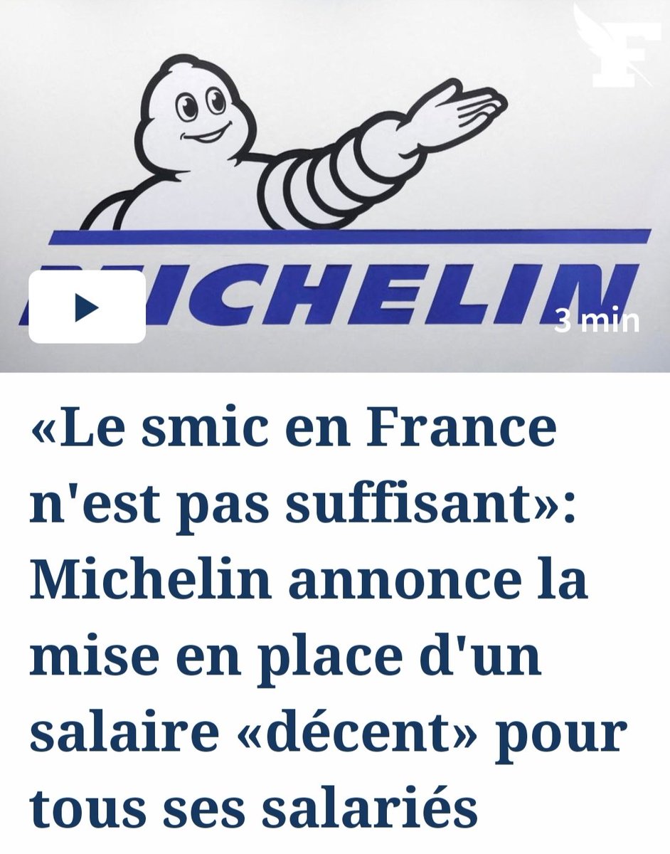RaveaudGilles's tweet photo. Le Smic annuel est de 21.000€. Michelin estime qu'un "salaire décent" à Paris, c'est 40.000€ annuels, soit presque le double. Et qu'à Clermont-Ferrand, c'est 25.000€. https://t.co/OewMY3GTE8