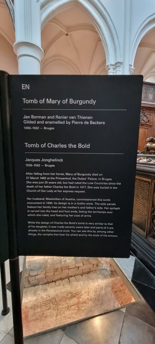 The tomb of Charles the Bold, Duke of Burgundy at the Church of Our Lady in Bruges. His 3rd wife was Margaret of York, known by marriage as Margaret of Burgundy or Duchess of Burgundy. She was the sister of two kings of England, Edward IV and Richard III.  @jacquimee @peskymee