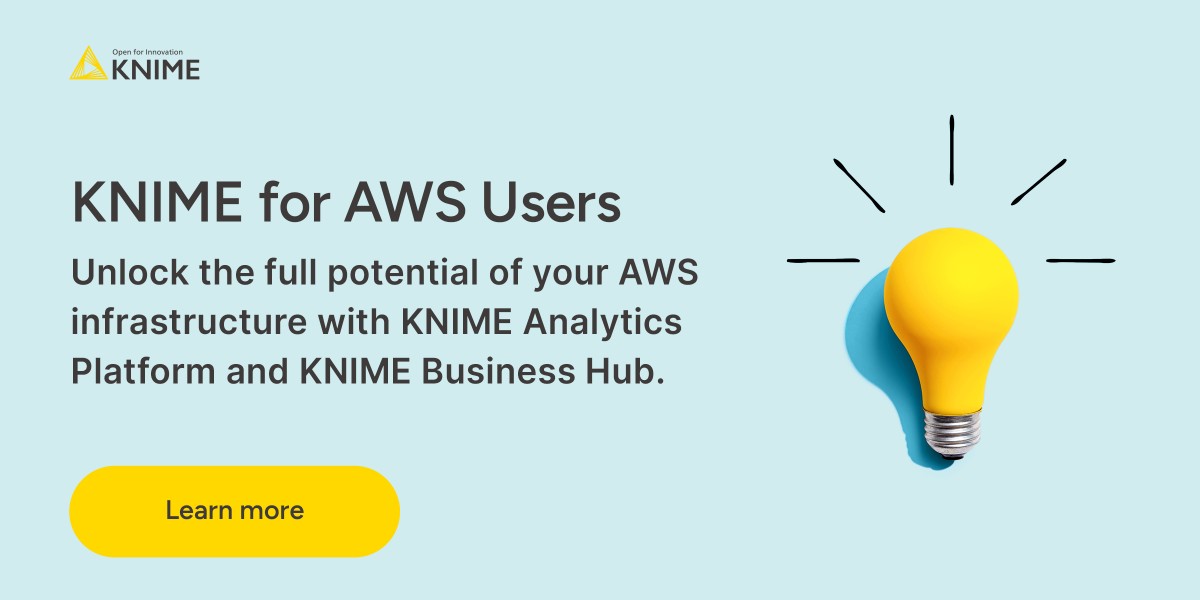 📢 Announcement: #KNIMEBusinessHub is now available on #AWS Marketplace! What does this mean? You can now collaborate and deploy #analytics solutions across your organization with your AWS account.🛍️ Learn more: brnw.ch/21wIVGB #KNIME #datascience #awsmarketplace