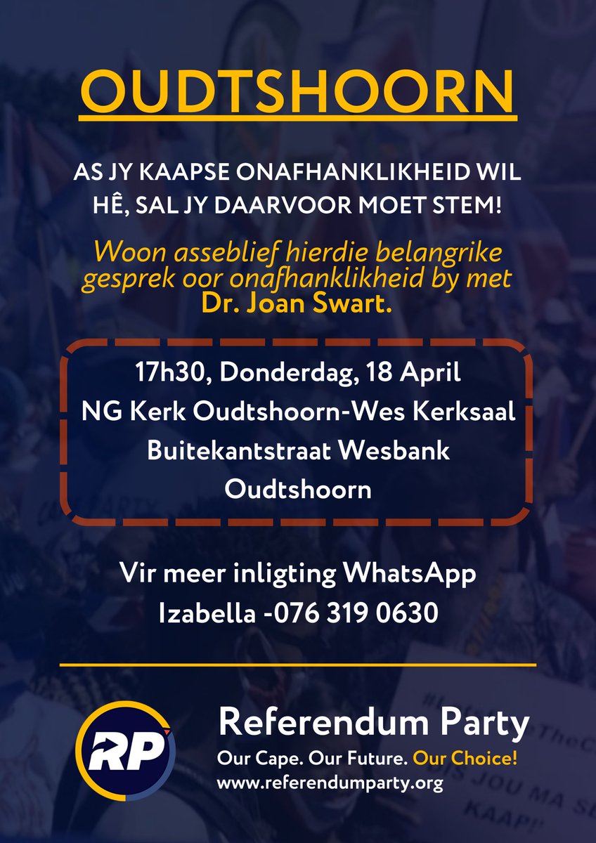 Oudtshoorn, bring al julle vrae! #kaapseonafhanklikheid