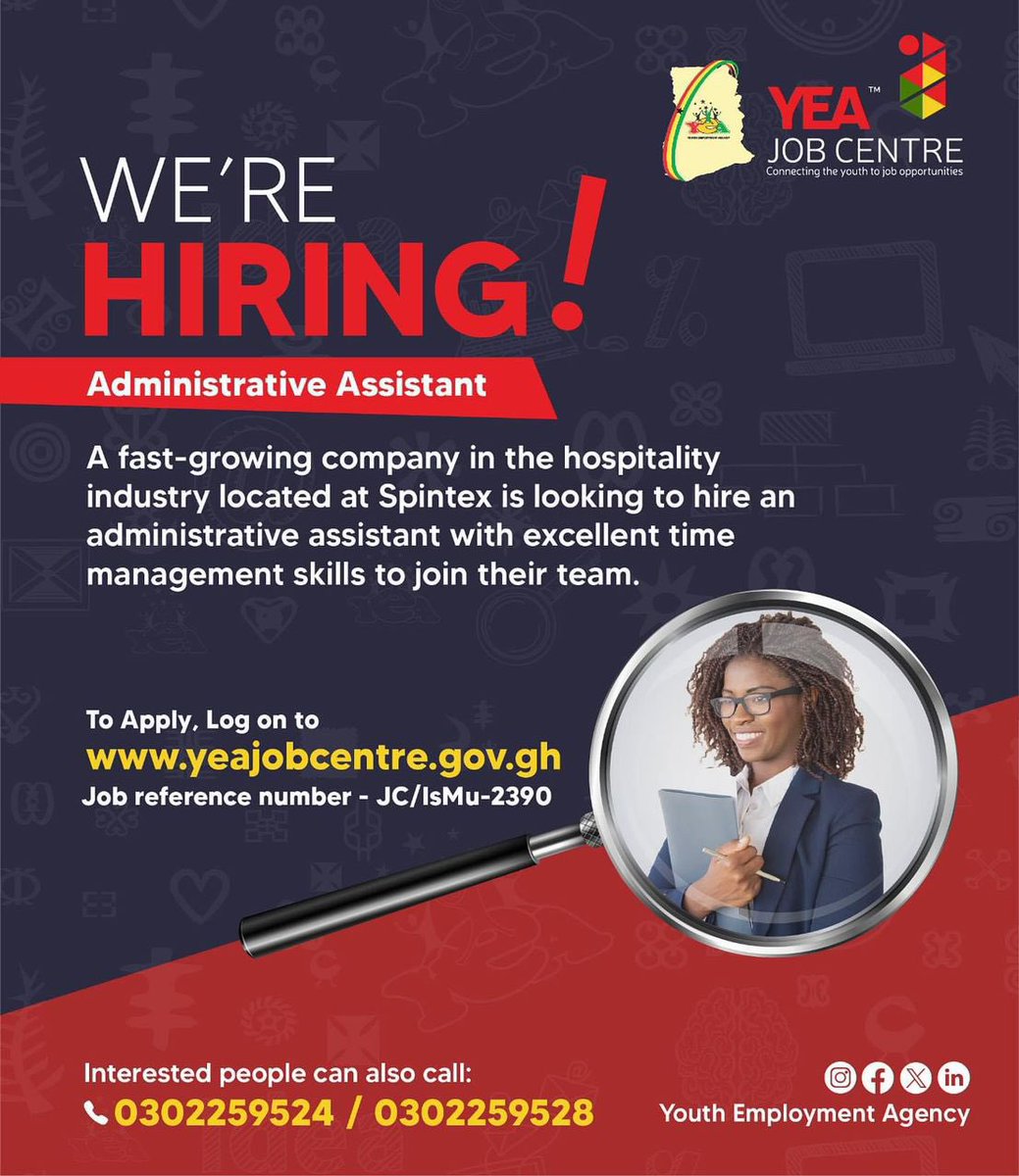 🇬🇭AGENDA FOR JOBS🇬🇭

CHECK THE NEW & AVAILABLE JOBS AND APPLY NOW!!!

#jobsearch 
#recruitments 
#yeajobcentre 
#yea
#viral