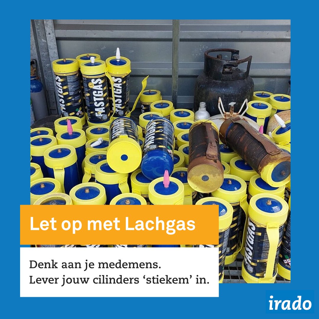 NV_Irado's tweet image. Lachgas tanks zijn ontzettend brand- en explosie gevaarlijk. Daarom kun je bij de milieustraten van Irado tanks en cilinders 'stiekem' inleveren. 👊  Voorkom gevaarlijke situaties voor onze medewerkers en buurtbewoners! 🤩

#lachgas #cilinders #milieustraat #irado #schiedam