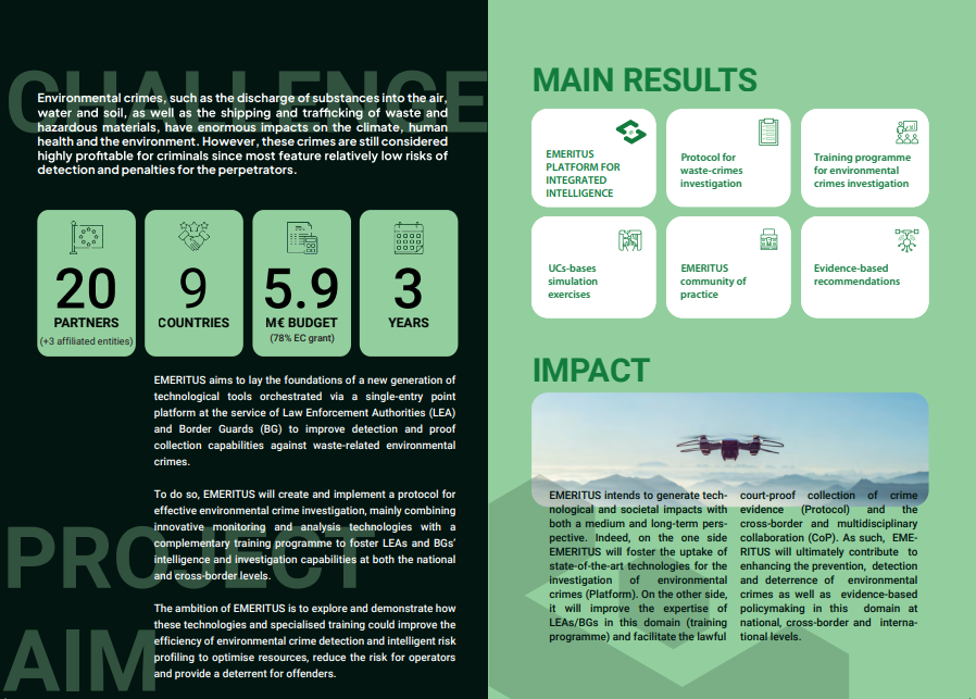 Curious to learn more about our project’s objectives, results, impacts and use cases ❓

Download our project facthseet to discover how @emeritus_EU is contributing to the fight against #EnvironmentalCrimes 🌍🚯 

🔗 emeritusproject.eu  

#EMERITUS #EnvironmentalProtection