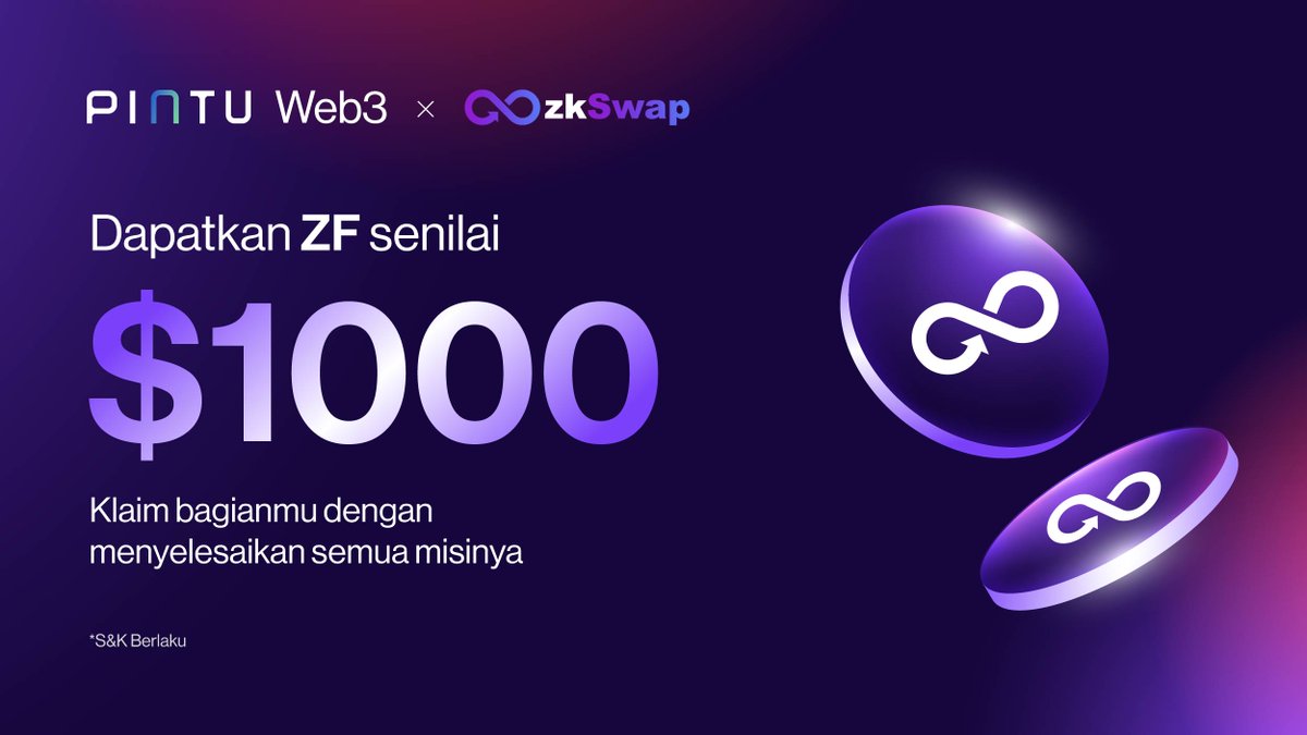 PintuID's tweet photo. Win a $1,000 in ZF rewards from Pintu Web3 &amp; @zkSwap_finance 🔥

Join the competition &amp; learn more here: https://t.co/VWP7b4yQcw

#AplikasiPintu #InvestasiCryptoJadiGampang https://t.co/UGTOeA6cI9