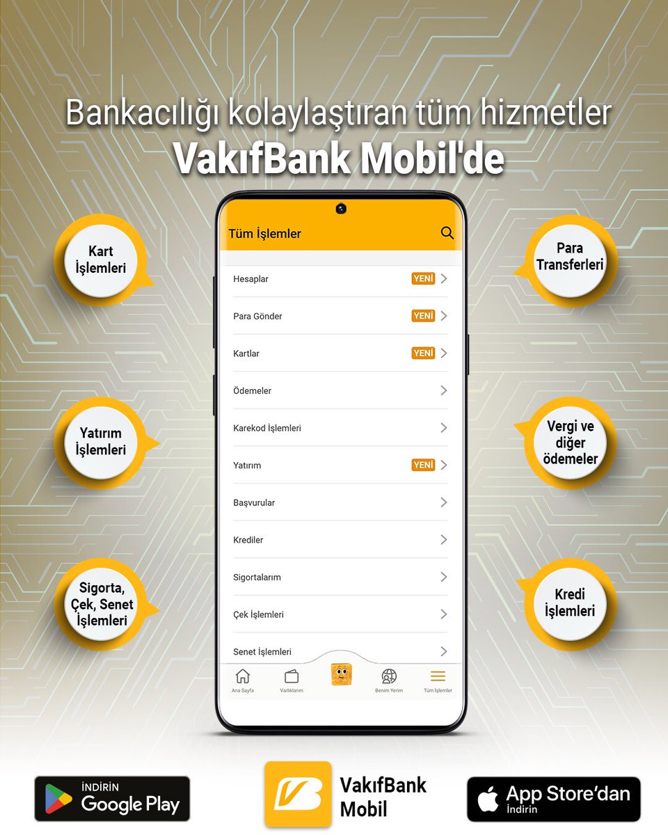 Bankacılık işlemlerinizi VakıfBank Mobil üzerinden hızlı ve kolay şekilde yapabilirsiniz. Siz de şimdi uygulamamızı indirin, hayatınızı kolaylaştırın. #dijitalkolaylaştırır