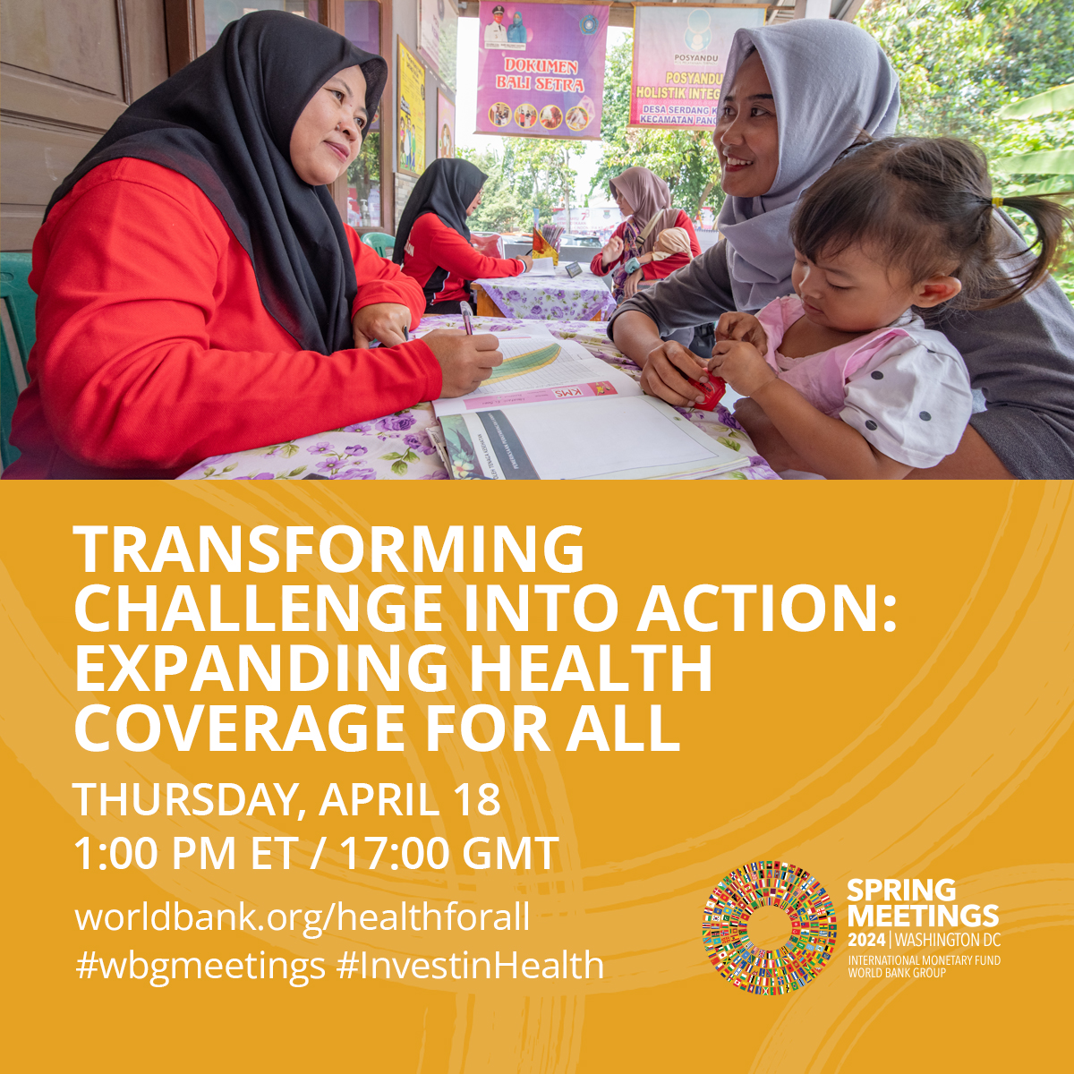How can we ensure health care for everyone, everywhere? TODAY: Our #WBGMeetings event 'Transforming Challenge into Action: Expanding Health Coverage for All' takes on this challenge. Join the conversation & ask experts live at 1 pm ET. wrld.bg/27GJ50RiG29