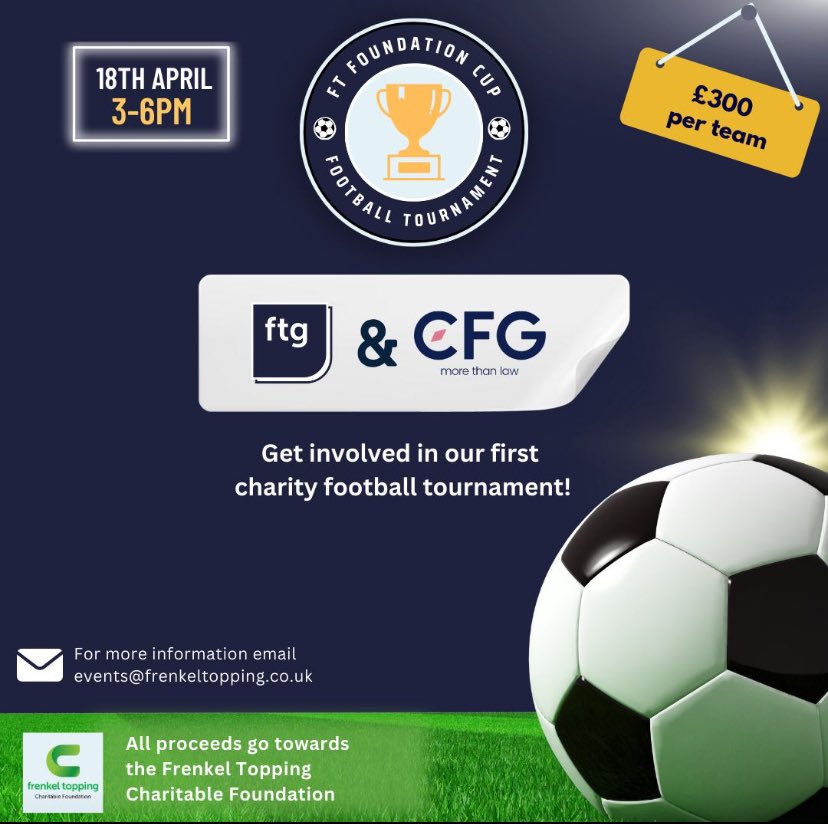michellecressw7's tweet photo. Today is the day!

Team CFG are ready. See you there! 

@FTCharitableF 
@FrenkelTopping
@CFGmorethanlaw 

#cfglife
#morethanlaw
#charityfootballtournament https://t.co/2o5ahsLTyo