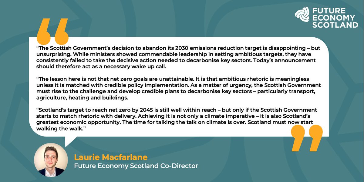 “The time for talking the talk on climate is over. Scotland must now start walking the walk.” Our co-director @L__Macfarlane responds to the Scottish Government’s decision to abandon its 2030 net zero target.