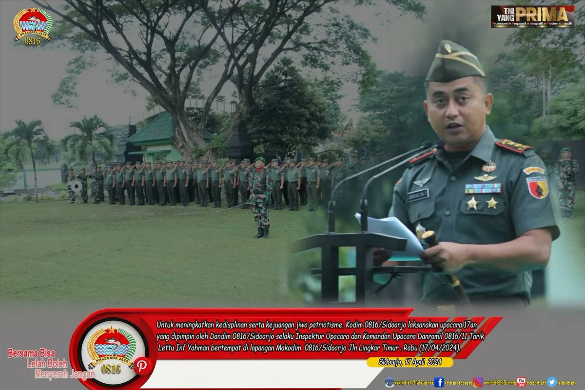 Kodim_0816's tweet photo. Tingkatkan kedisplinan serta kejuangan jiwa patriotisme Prajurit.
#tni
#kodam5brw
#korem084bhaskarajaya
#sidoarjo
#BaktiKodamVBrawijaya
#puspentni
#tniad
#dispenad51
#pendam5 https://t.co/npGtBpLBNU