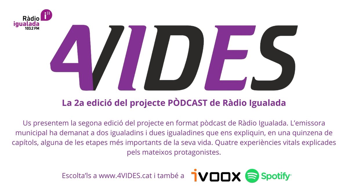 RadioIgualada's tweet photo. 🚨IS COMING🚨 #4vides
Presentem per Sant Jordi
Conceptes com sortir de l'armari, bromes que no ho són perquè són abusos, discriminacions de gènere, intents de suicidi, l'angoixa, salut mental o diversitat funcional formen part d'aquesta 2a temporada.
Qui són els 4 protagonistes? https://t.co/6VGE9mDp38