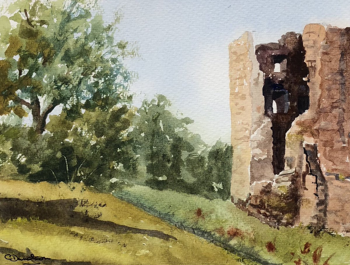 purpleartist44's tweet image. ⁦@DailyPicTheme2⁩ a small watercolour of a corner of Brougham Castle painted en plein air last September