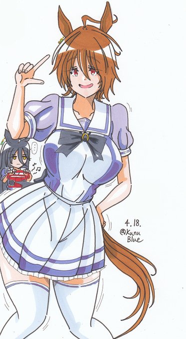 『どうだいトレーナー君、これで文句は無いだろう?』とウィニングライブの振り付けを完全にマスターしたアグネスタキオンを描きました。 