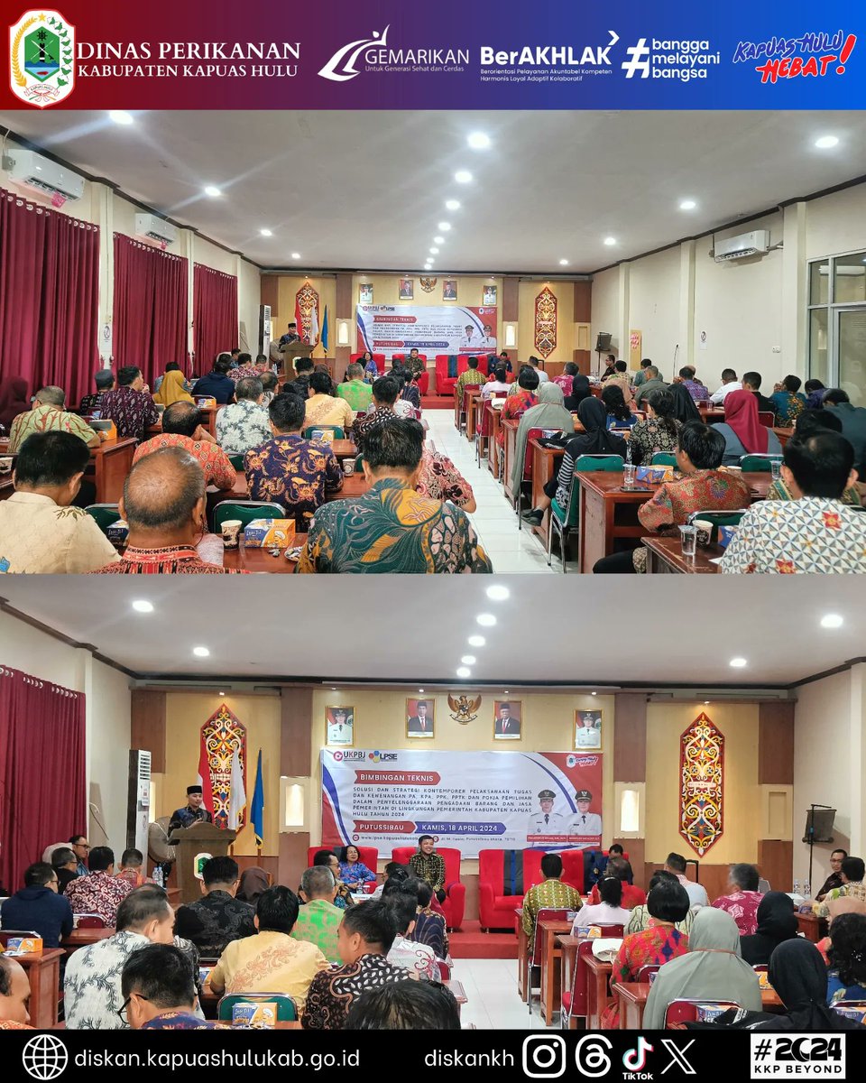DiskanKh's tweet photo. Kadis, Kabid, Kasubbag, Kepala UPT BI dan Pejabat Pengadaan di Dinas Perikanan mengikuti Bimbingan Teknis Penyelenggaraan Pengadaan Barang dan Jasa Pemerintah di Lingkungan Pemerintah Kabupaten Kapuas Hulu tahun 2024 di Aula Dinas Pendidikan dan Kebudayaan, Kamis (18/4/2024). https://t.co/CrHvPGnt7B