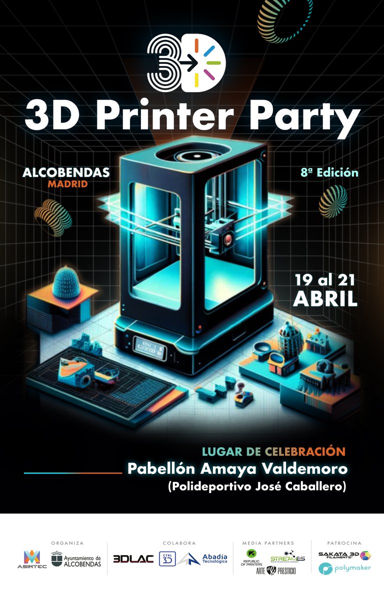 🖨 ¡Este fin de semana vuelve a #Alcobendas la <a href="/3DPrinterParty/">3D Printer Party</a>, el mayor evento en España en impresión en 3D y ya están las ENTRADAS AGOTADAS! 
▶️ Mas de 400 participantes. 
▶️ Charlas y talleres.
▶️ Entrega del Premio Nacional de Impresión 3D.
+INFO: 3dprinterparty.es