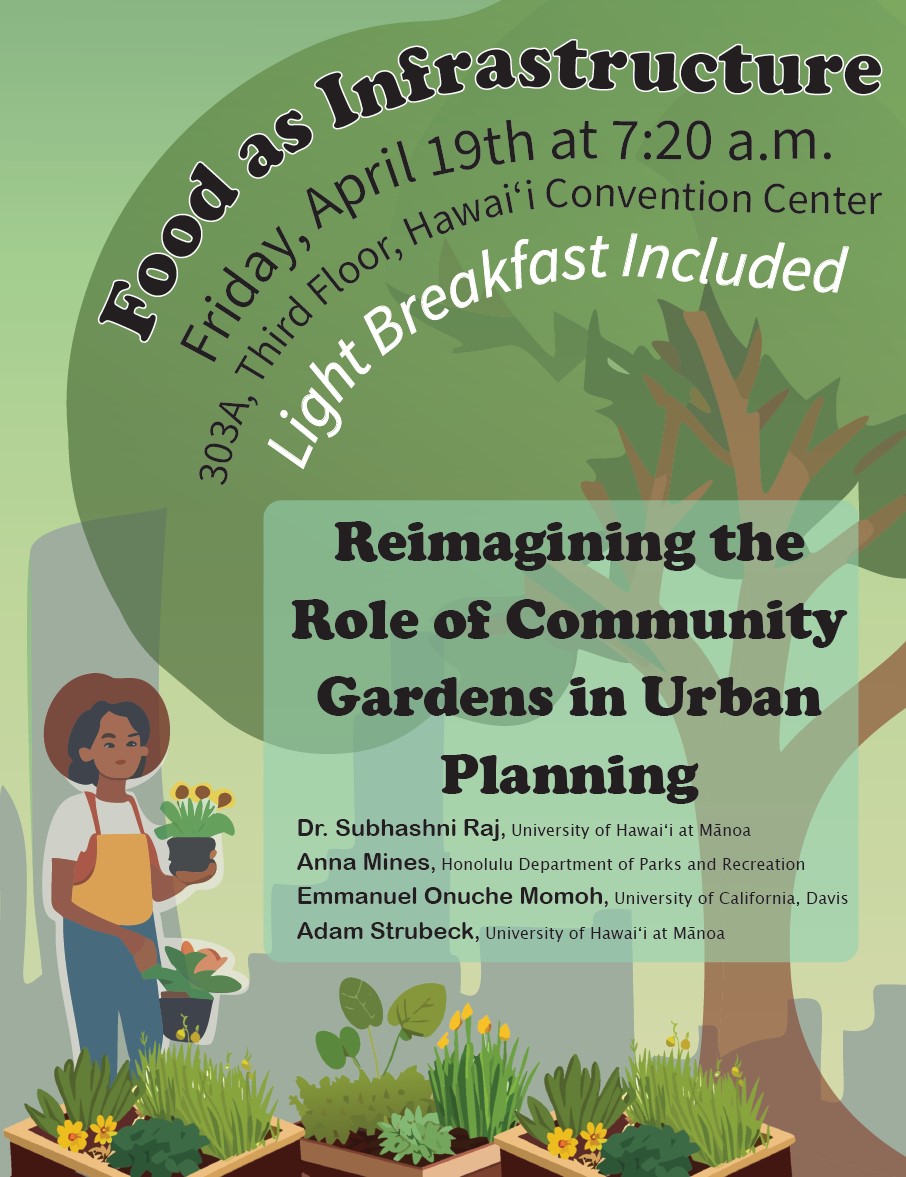 Come join us for two great sessions on food systems planning at #AAG2024 !!! Excited to be moderating the <a href="/gfasg_aag/">Geographies of Food & Agriculture Specialty Group</a> Plenary tomorrow at 3:00pm and presenting with a wonderful team of scholars on Friday on our work on community gardens.
<a href="/theAAG/">American Association of Geographers</a>