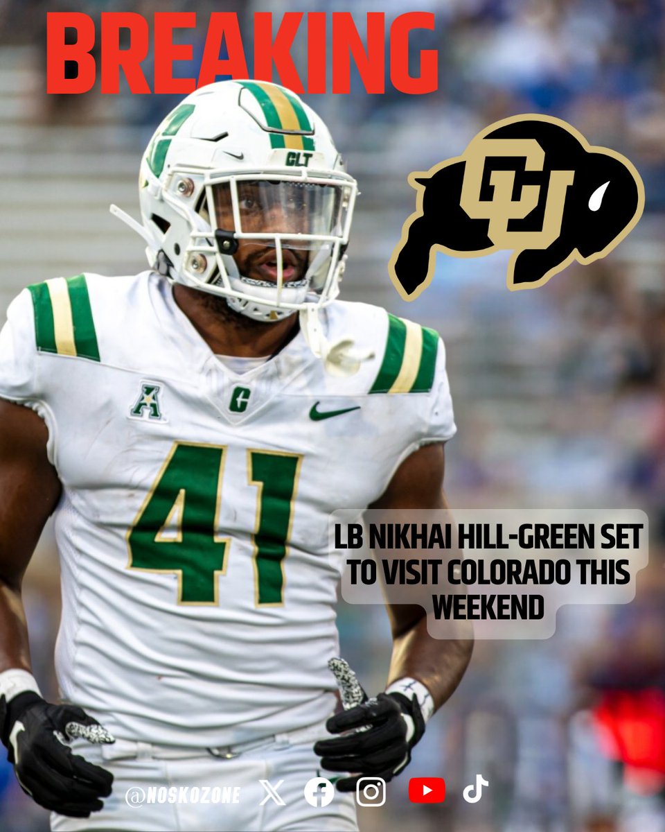 BREAKING: Former Charlotte LB Nikhai Hill-Green is set to visit Colorado this weekend! Last year, he totaled 73 tackles, two sacks, and one forced fumble. #SkoBuffs