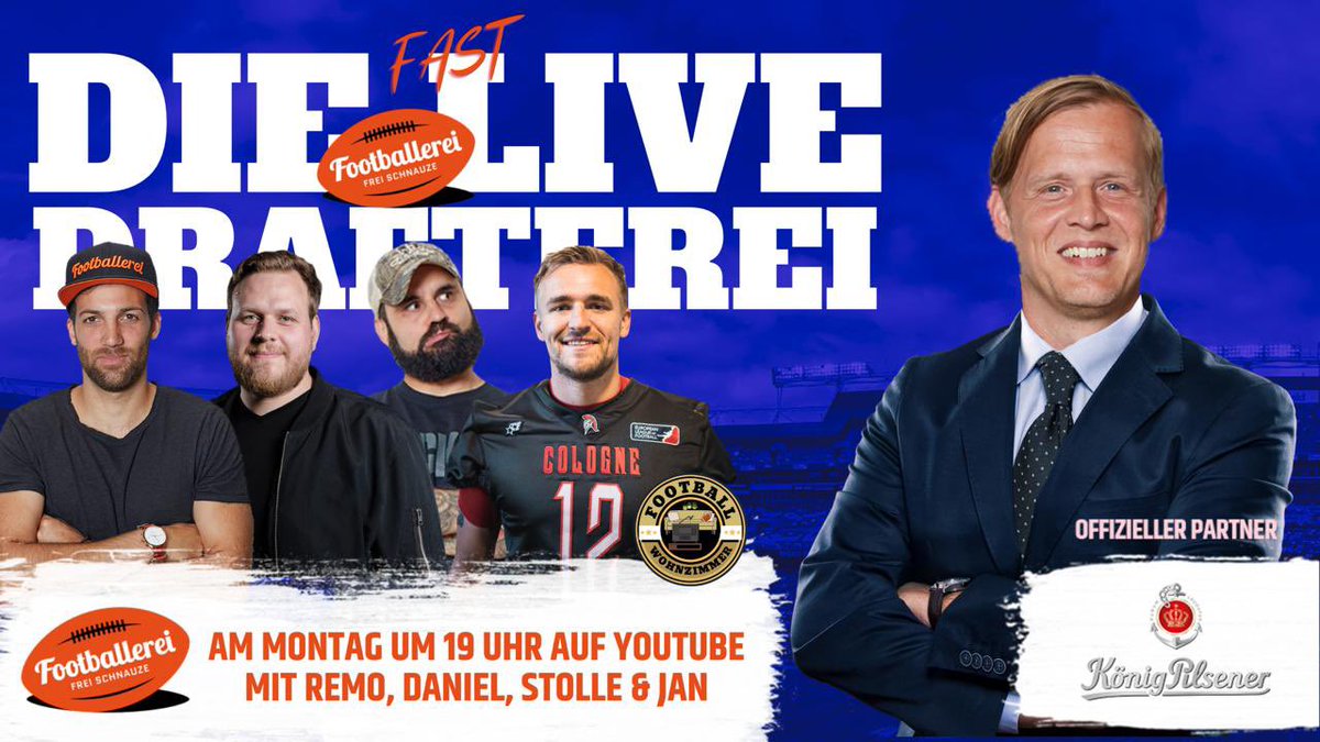 ES IST WIEDER SOWEIT! 🚨
Am kommenden Montag (22.4.) ab 19 Uhr auf YouTube steigt das Original: Die LIVEDRAFTEREI. Mit <a href="/remozellmer/">Remo Zellmer</a>, <a href="/BeeemIt/">Daniel Jensen</a>, <a href="/CallMeStolle/">Sebastian Stolz</a> und <a href="/ballschmeisser/">Jan Weinreich</a> als General Manager und <a href="/kucze22/">Alex von Kuczkowski</a> als Commissioner. 
Das dürft ihr nicht verpassen!