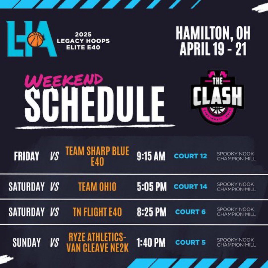 HaileyWalbon's tweet photo. 📍Hamilton, OH
My tournament schedule this weekend!! @EbonyDanielle_ @tajrichjr @Legacy_HoopsAAU https://t.co/mhuyF20ILg