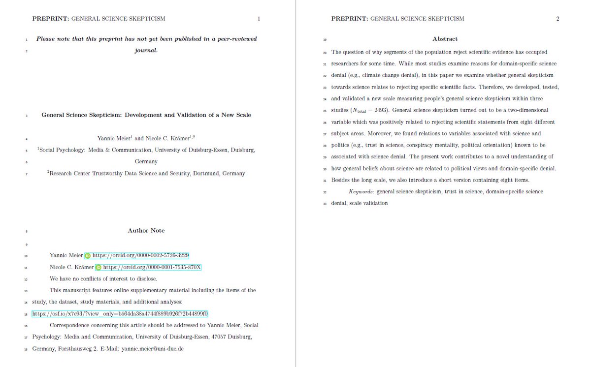 - Update -
If you are interested in #science #skepticism - there have been some updates to our preprint including introcuding a short version of our new scale. Also the first time I formatted an article with #latex - pretty easy and amazing outcome🤩