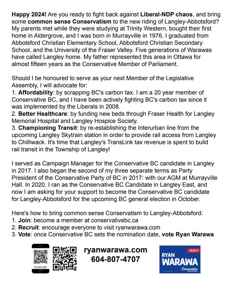 warawa's tweet photo. Here’s how to bring common sense Conservatism to Langley-Abbotsford: 1. Join: become a member at https://t.co/hwrZcmO1tS. 2. Recruit: encourage everyone to visit https://t.co/aOOzXdJkl1. 3. Vote: once Conservative sets the nomination date, vote Ryan Warawa as first choice #bcpoli https://t.co/LvGV0kegL0