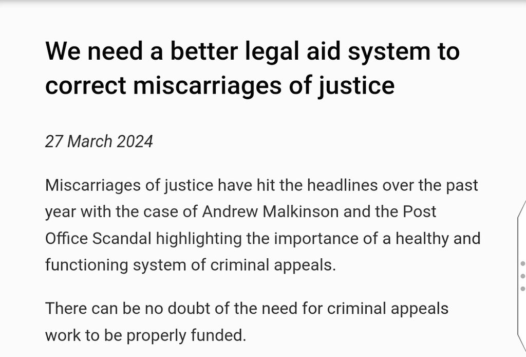 Legal aid for people wishing to challenge miscarriages of justice with fresh lawyers will remain inaccessible to anyone who has less than £1000 capital & £99 income a week. There's already a huge problem of lack of representation for people in this situation