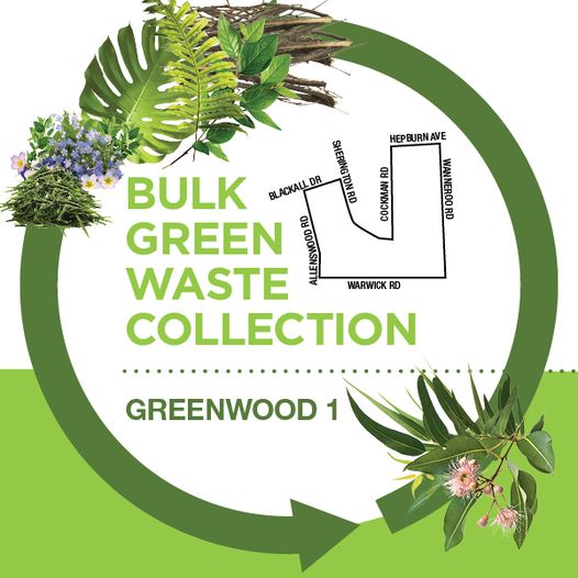 If you live in this part of Greenwood - bordered by Wanneroo Rd, Hepburn Ave, Cockman Rd, Sherington Rd, Blackall Dve, Allenswood Rd + Warwick Rd - your bulk green waste verge collection can go out from Fri 19 April. Collections start Monday 29 April, 7am: ow.ly/xAm250R3Pf7