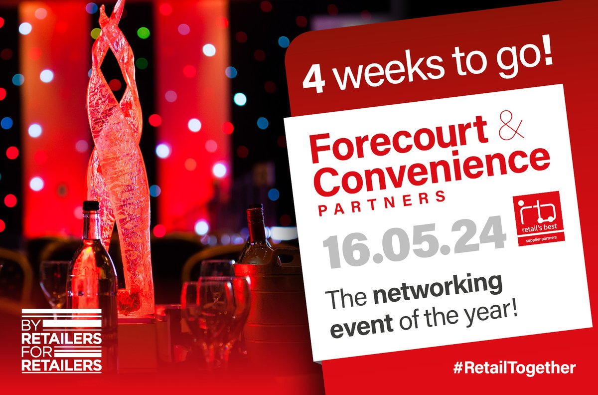 Just 4 weeks to go until the next in the series of Retail's Best Forecourt & Convenience Partners.

#RetailTogether #Retail #Fuel #RetailTechnology #FoodService